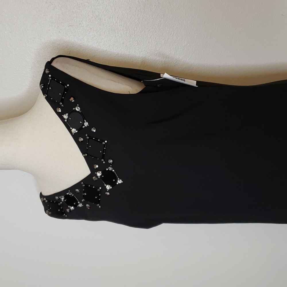 Ann Taylor Signature Black Beaded Low Plunge Dress Luxury Celeb Style Mobwife - Picture 4 of 14